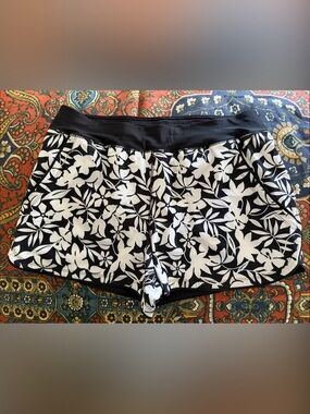 Black & White Floral Swim Shorts for Women